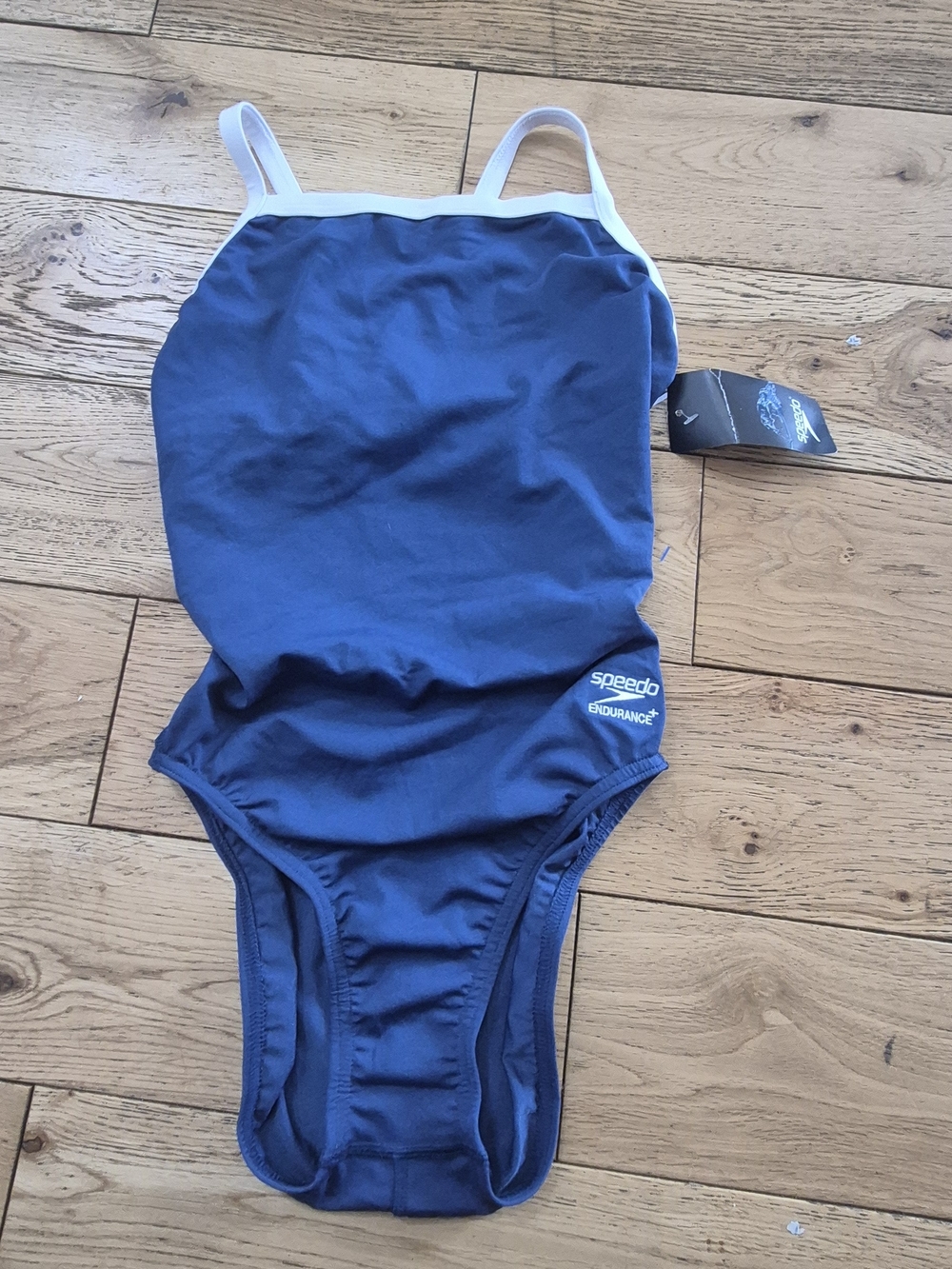 Speedo Navy Blue One-Piece Swimsuit with White Trim Size 30